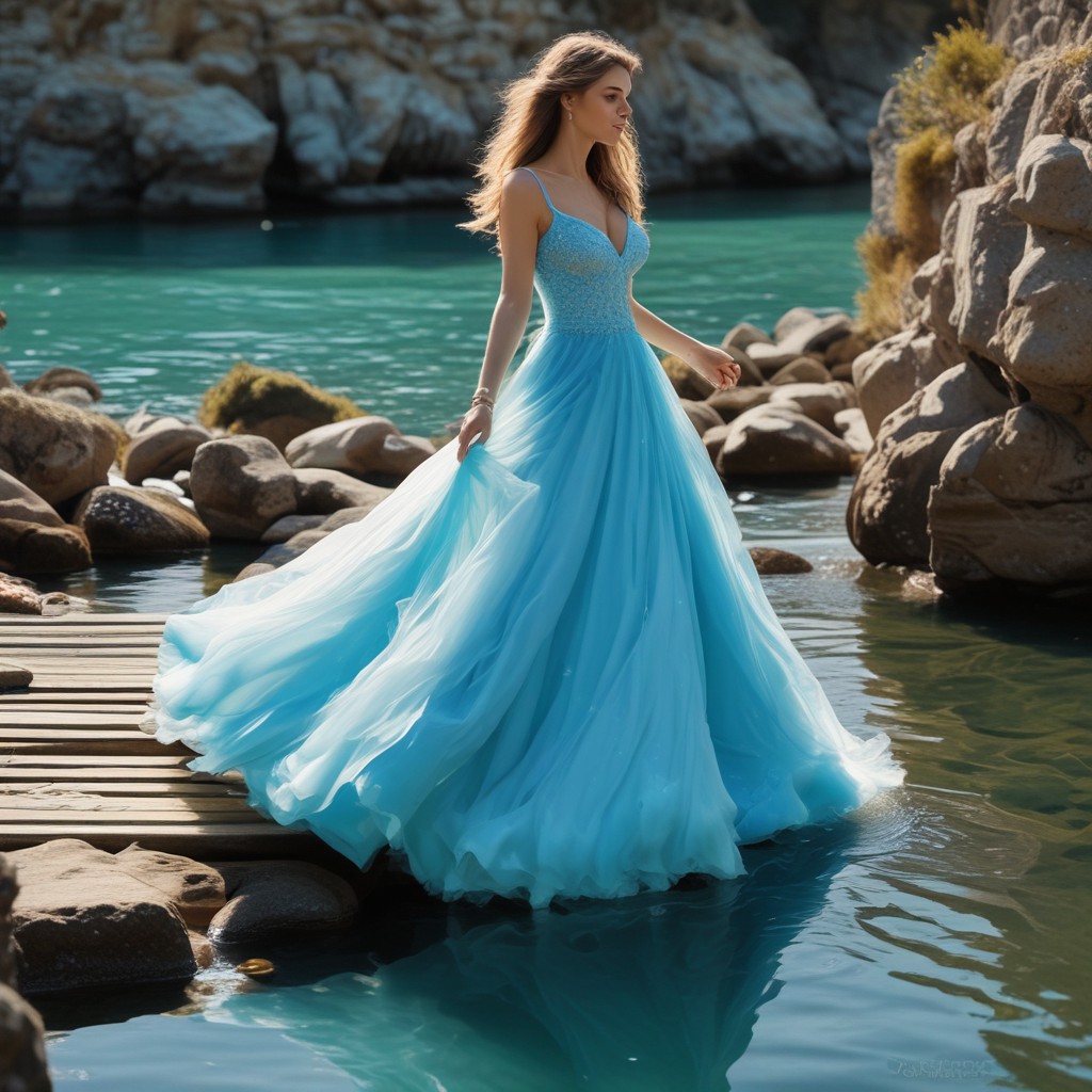 Robe de mariée au bord de l'eau